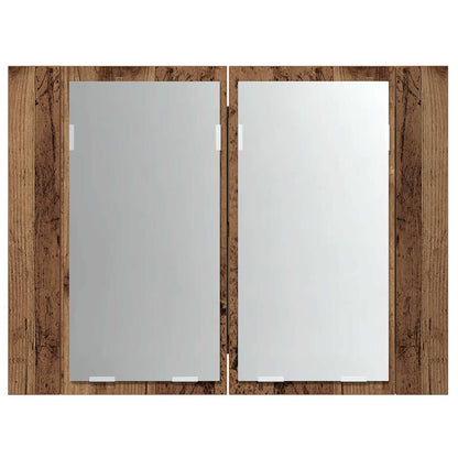 Mobile Specchio LED Legno Antico 60x12x45 cm Legno Multistrato
