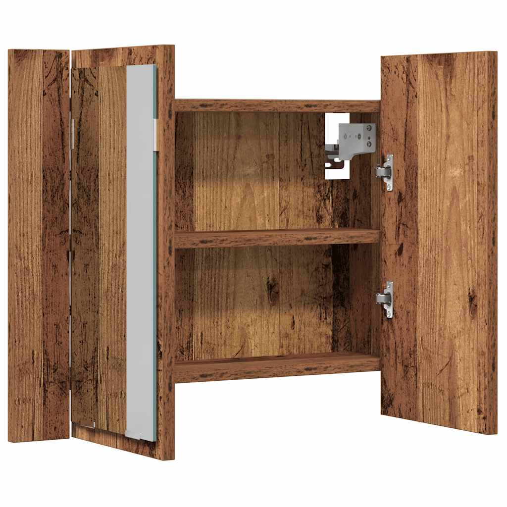 Mobile Specchio LED Legno Antico 60x12x45 cm Legno Multistrato | homemem39