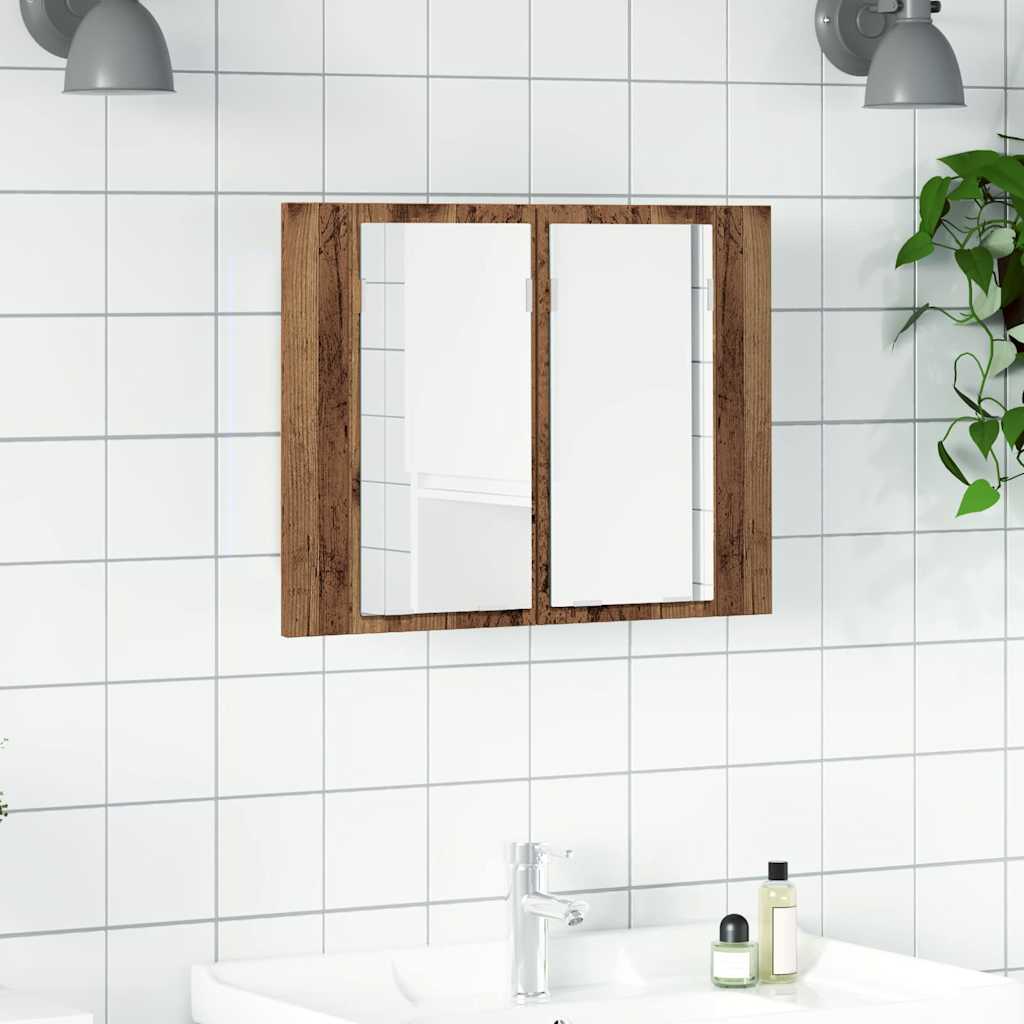 Mobile Specchio LED Legno Antico 60x12x45 cm Legno Multistrato | homemem39