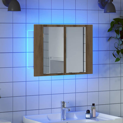 Mobile Specchio LED Rovere Artigianale 60x12x45 cm Multistrato
