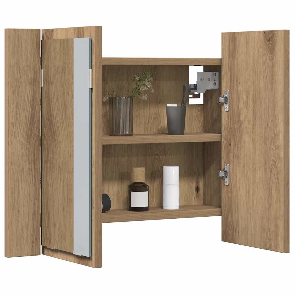 Mobile Specchio LED Rovere Artigianale 60x12x45 cm Multistrato | homemem39