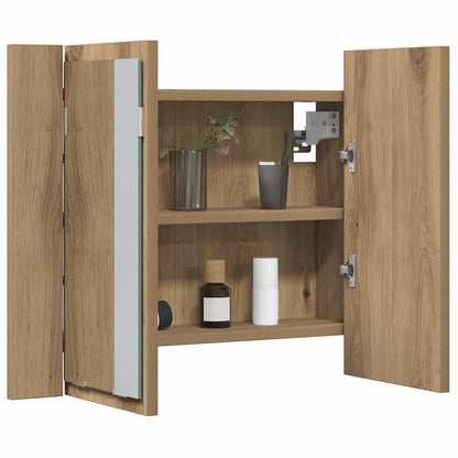 Mobile Specchio LED Rovere Artigianale 60x12x45 cm Multistrato | homemem39