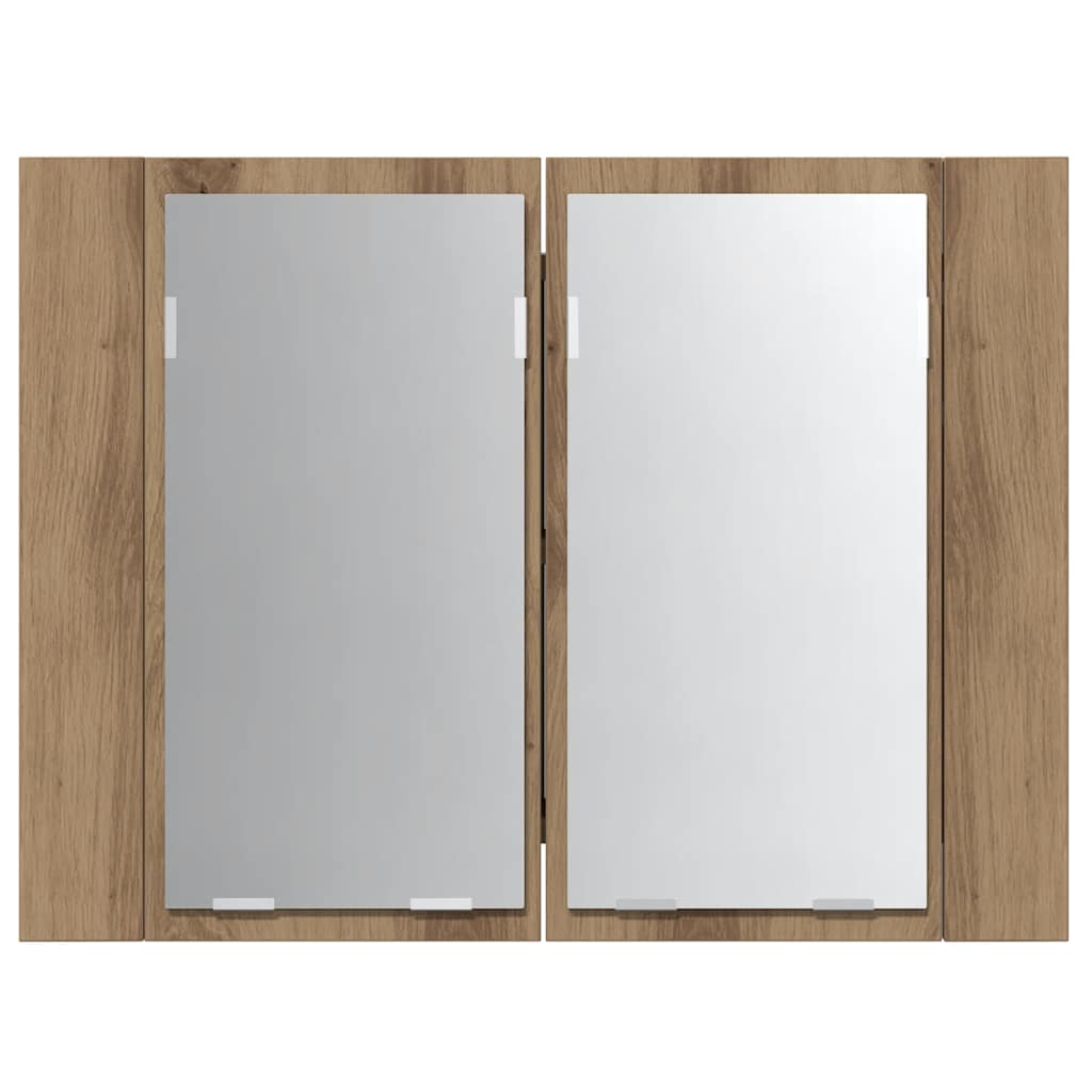 Mobile Specchio LED Rovere Artigianale 60x12x45 cm Multistrato | homemem39