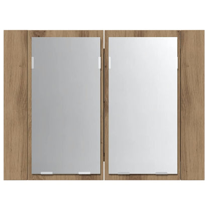 Mobile Specchio LED Rovere Artigianale 60x12x45 cm Multistrato | homemem39