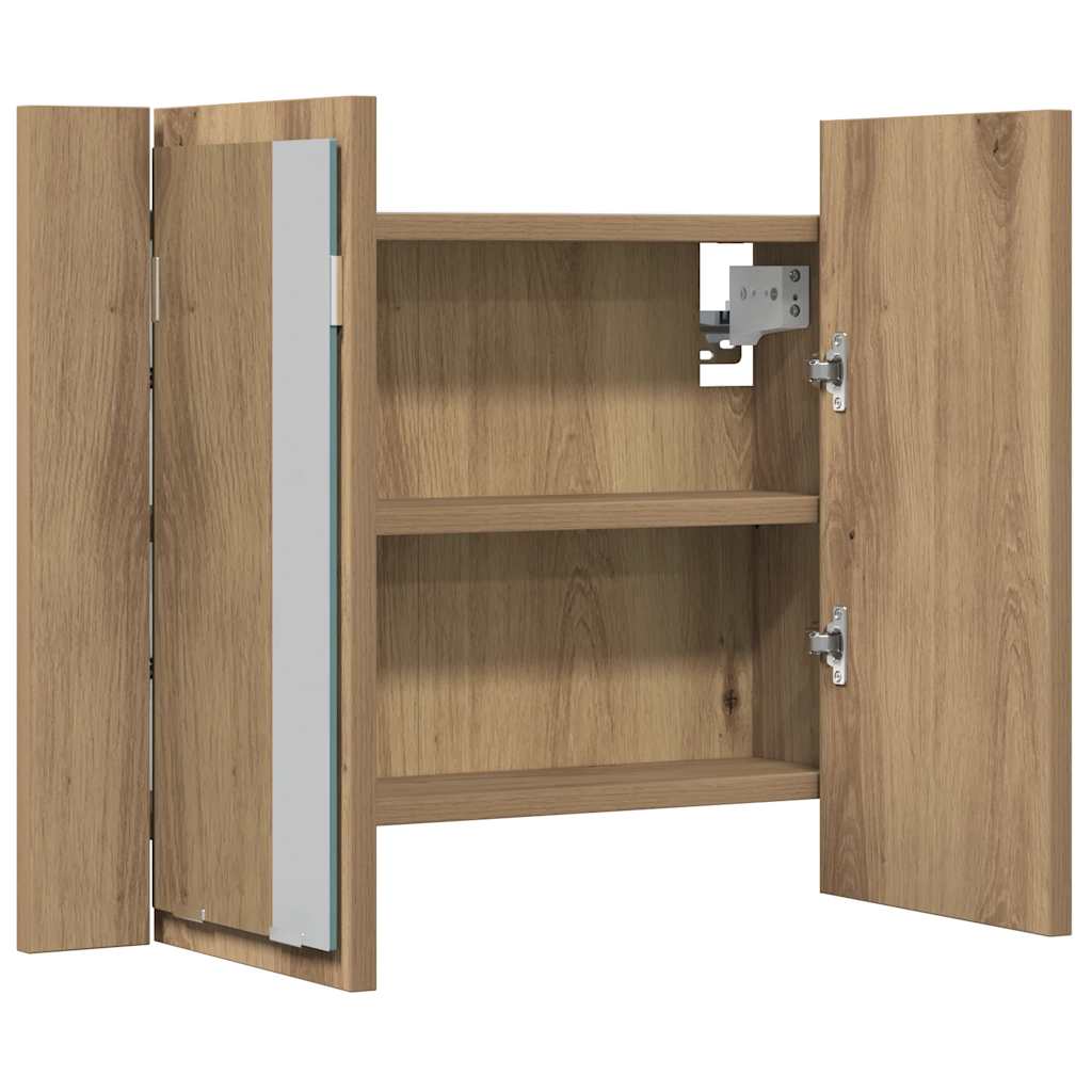 Mobile Specchio LED Rovere Artigianale 60x12x45 cm Multistrato | homemem39