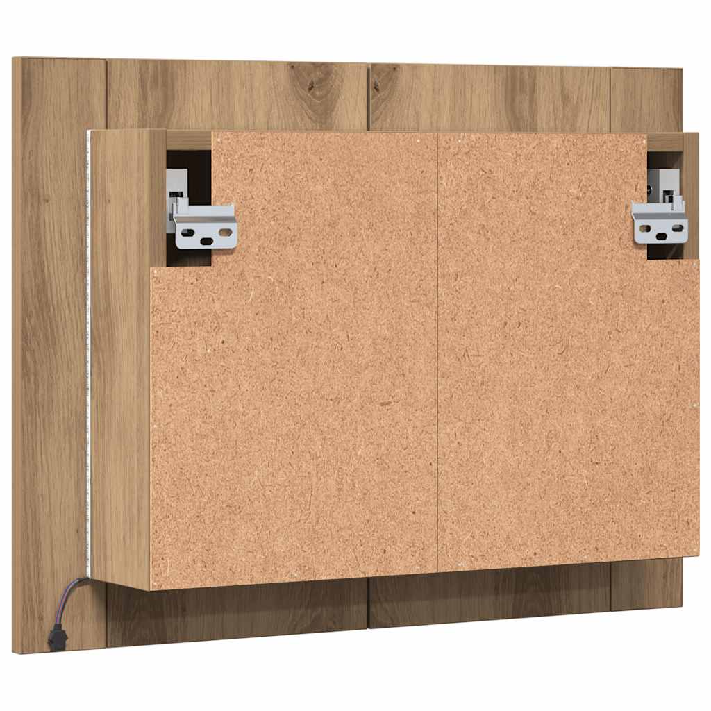 Mobile Specchio LED Rovere Artigianale 60x12x45 cm Multistrato | homemem39