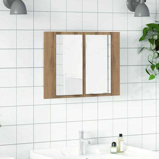 Mobile Specchio LED Rovere Artigianale 60x12x45 cm Multistrato | homemem39