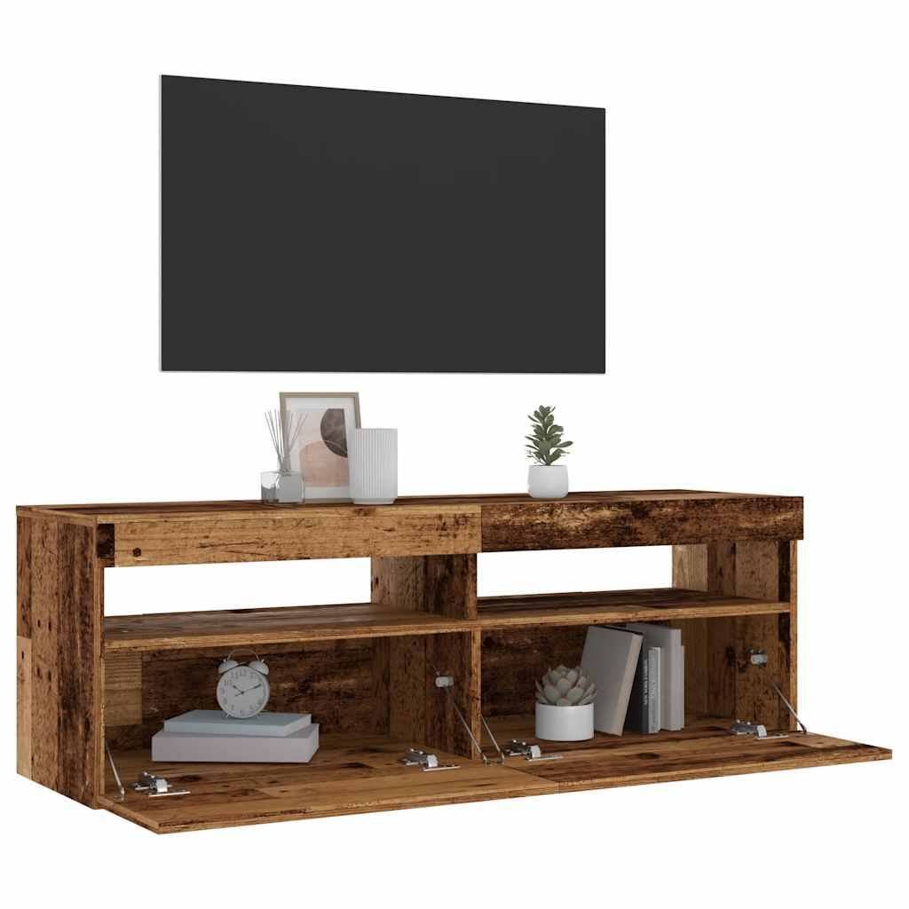 Mobile Porta TV con LED Legno Antico 120x35x40 cm Multistrato - homemem39