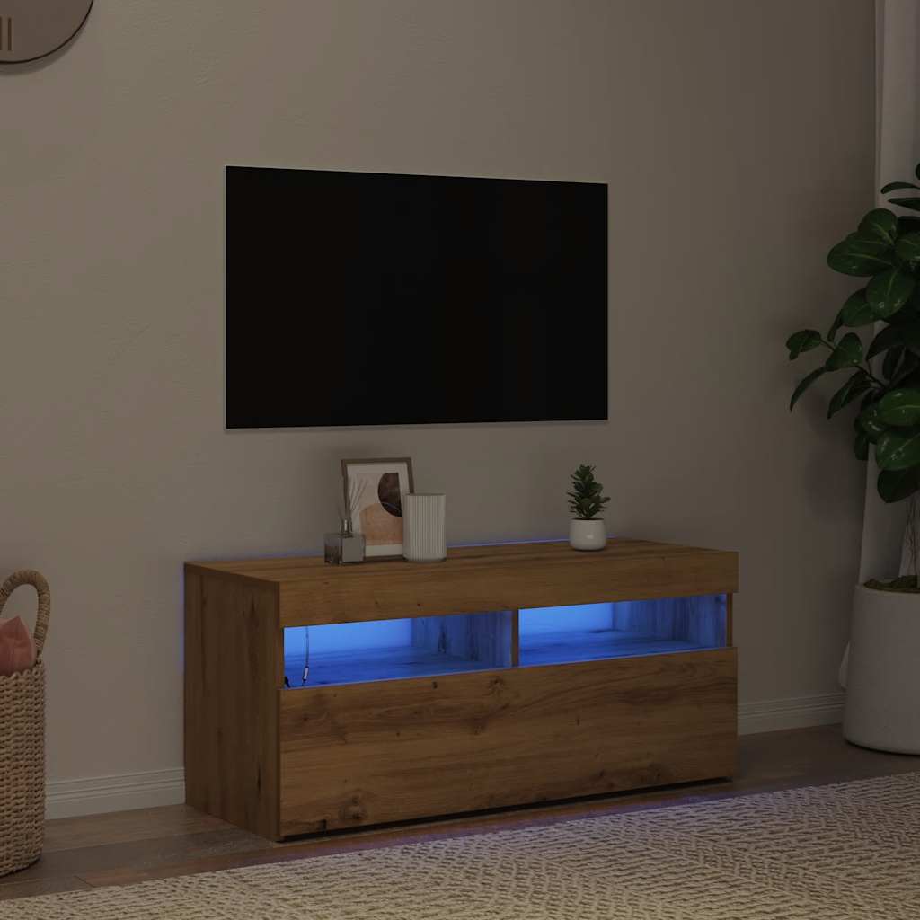 Mobile Porta TV con LED Artigianale 90x35x40 cm Multistrato - homemem39