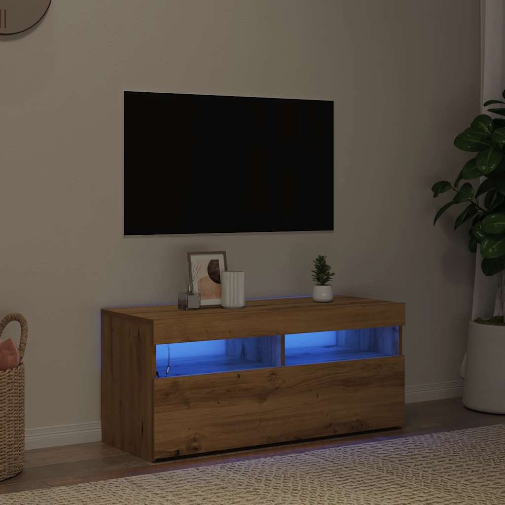 Mobile Porta TV con LED Artigianale 90x35x40 cm Multistrato - homemem39