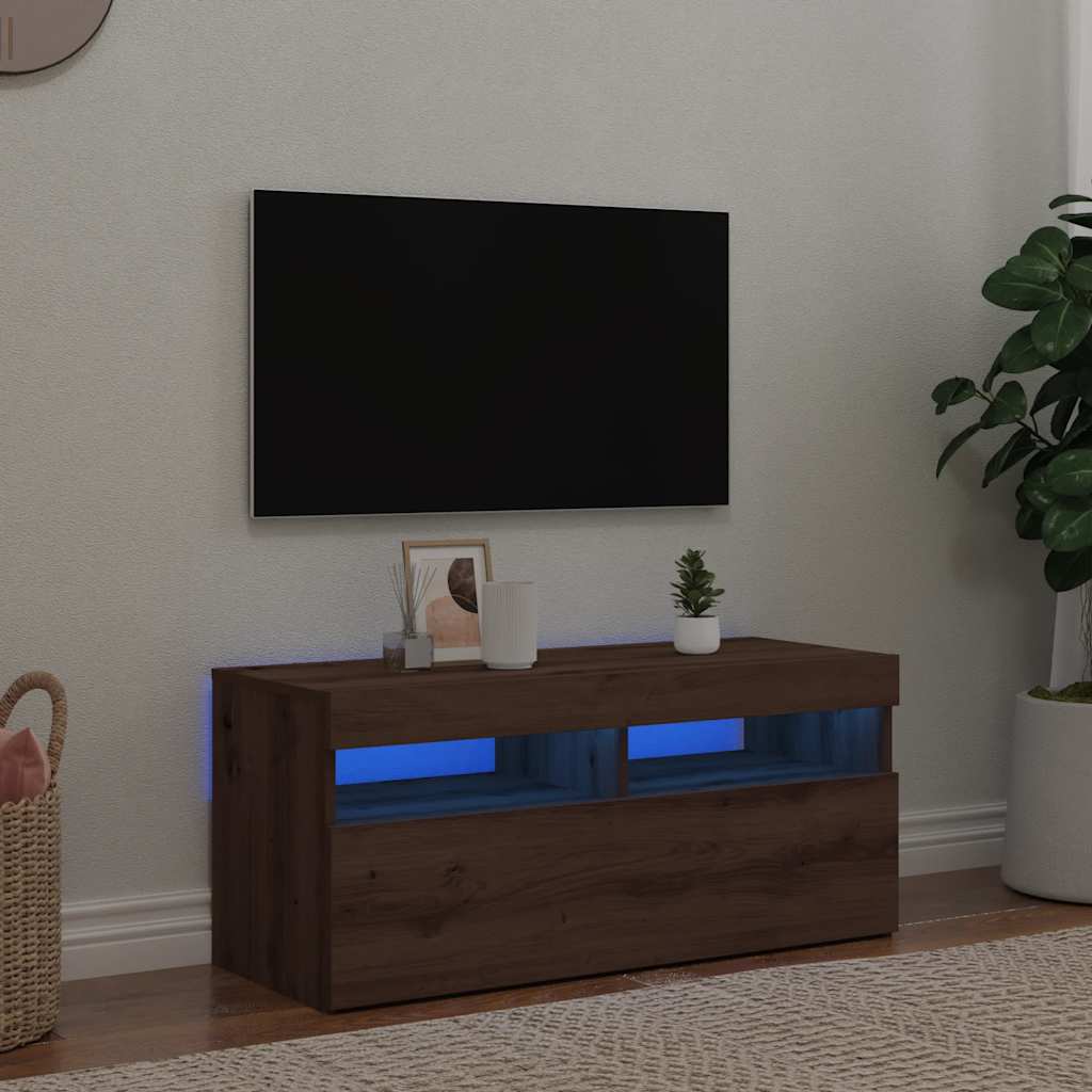 Mobile Porta TV con LED Artigianale 90x35x40 cm Multistrato - homemem39