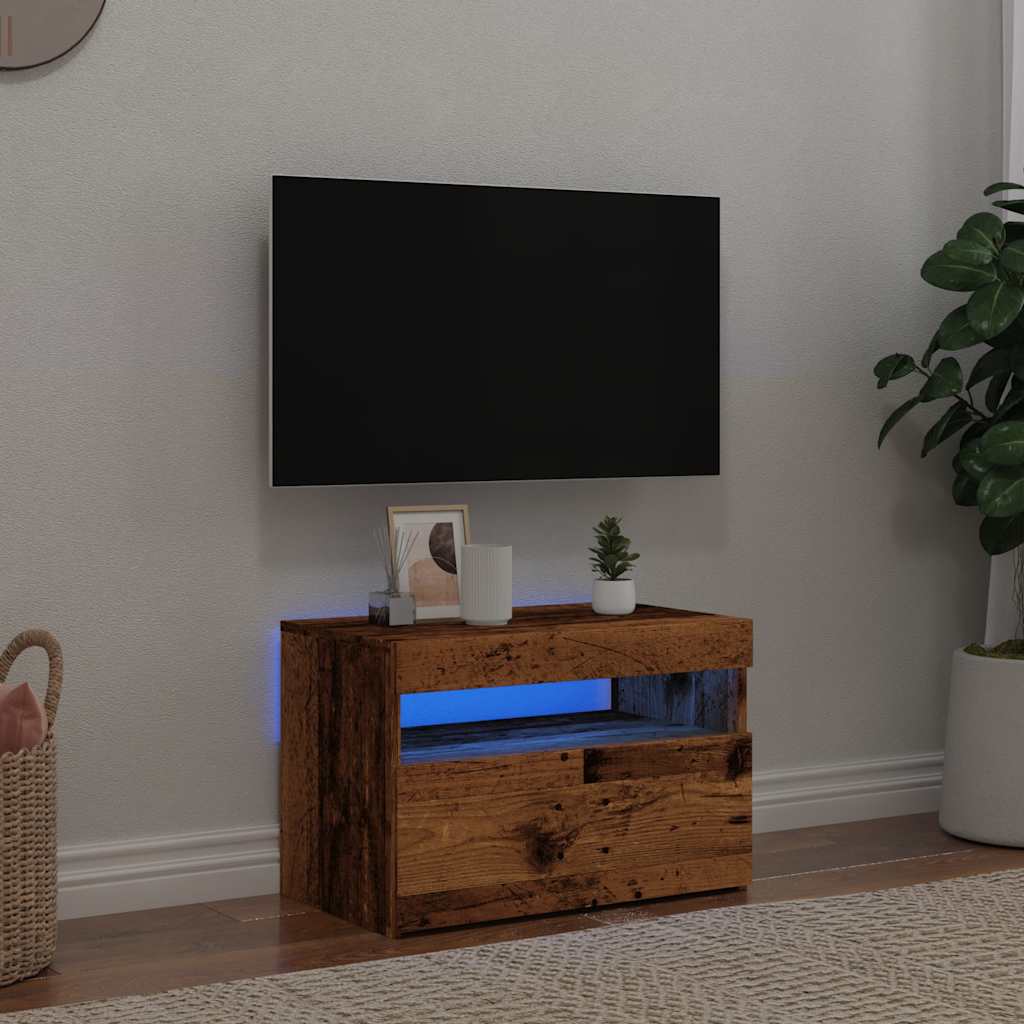 Mobile Porta TV con LED Legno Antico 60x35x40 cm Multistrato - homemem39