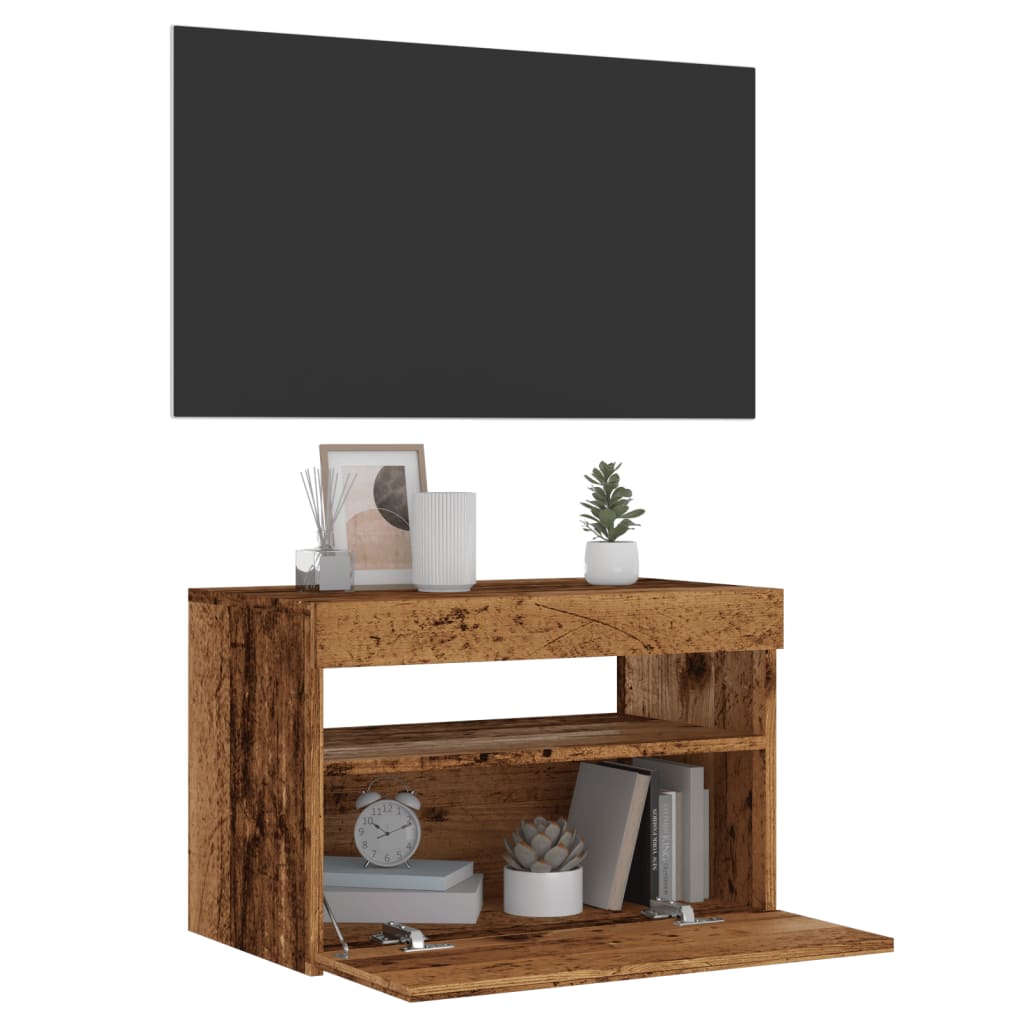 Mobile Porta TV con LED Legno Antico 60x35x40 cm Multistrato - homemem39