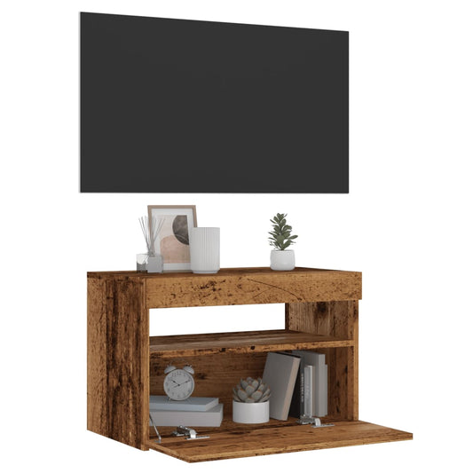 Mobile Porta TV con LED Legno Antico 60x35x40 cm Multistrato - homemem39