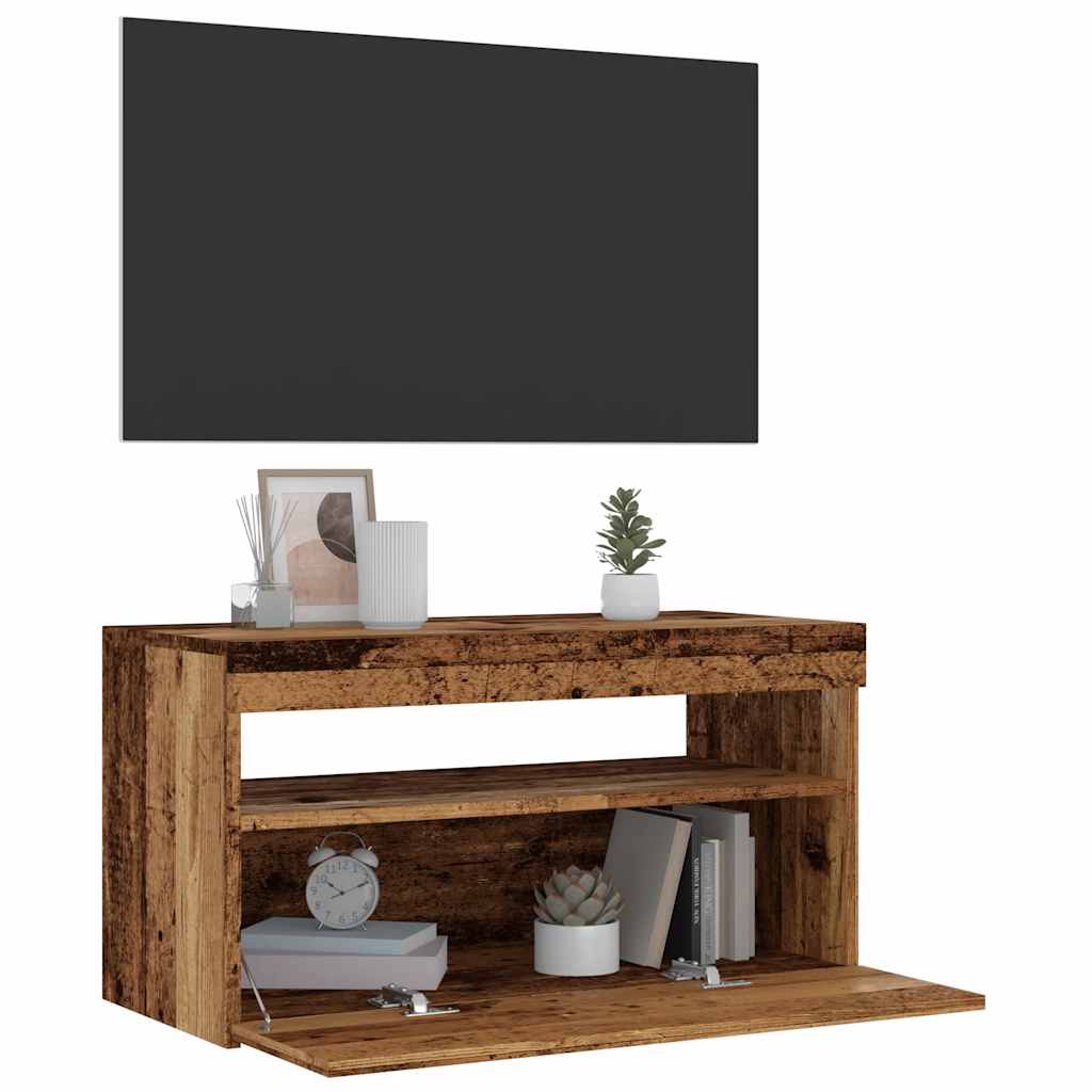 Mobile Porta TV con LED Legno Antico 75x35x40 cm Multistrato - homemem39