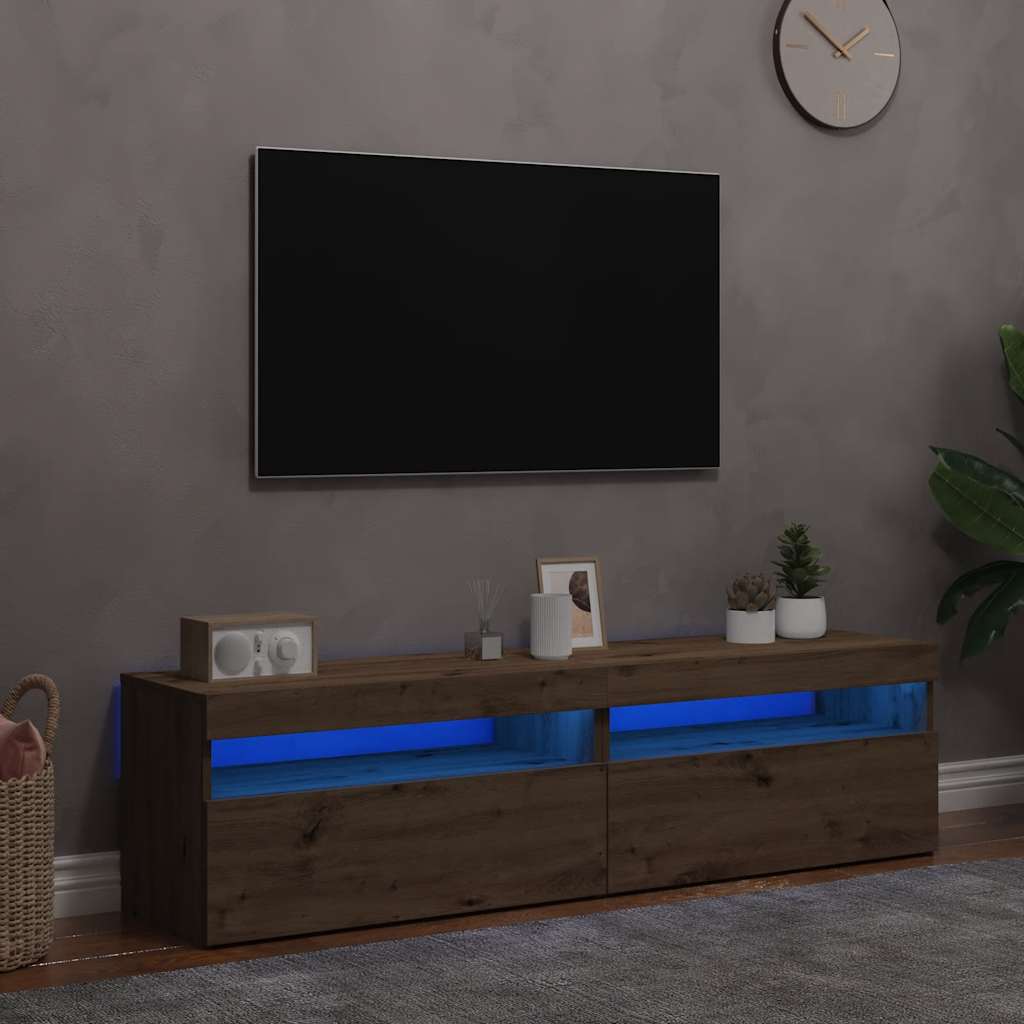 Mobili Porta TV con LED 2 pz Artigianale in Legno Multistrato - homemem39