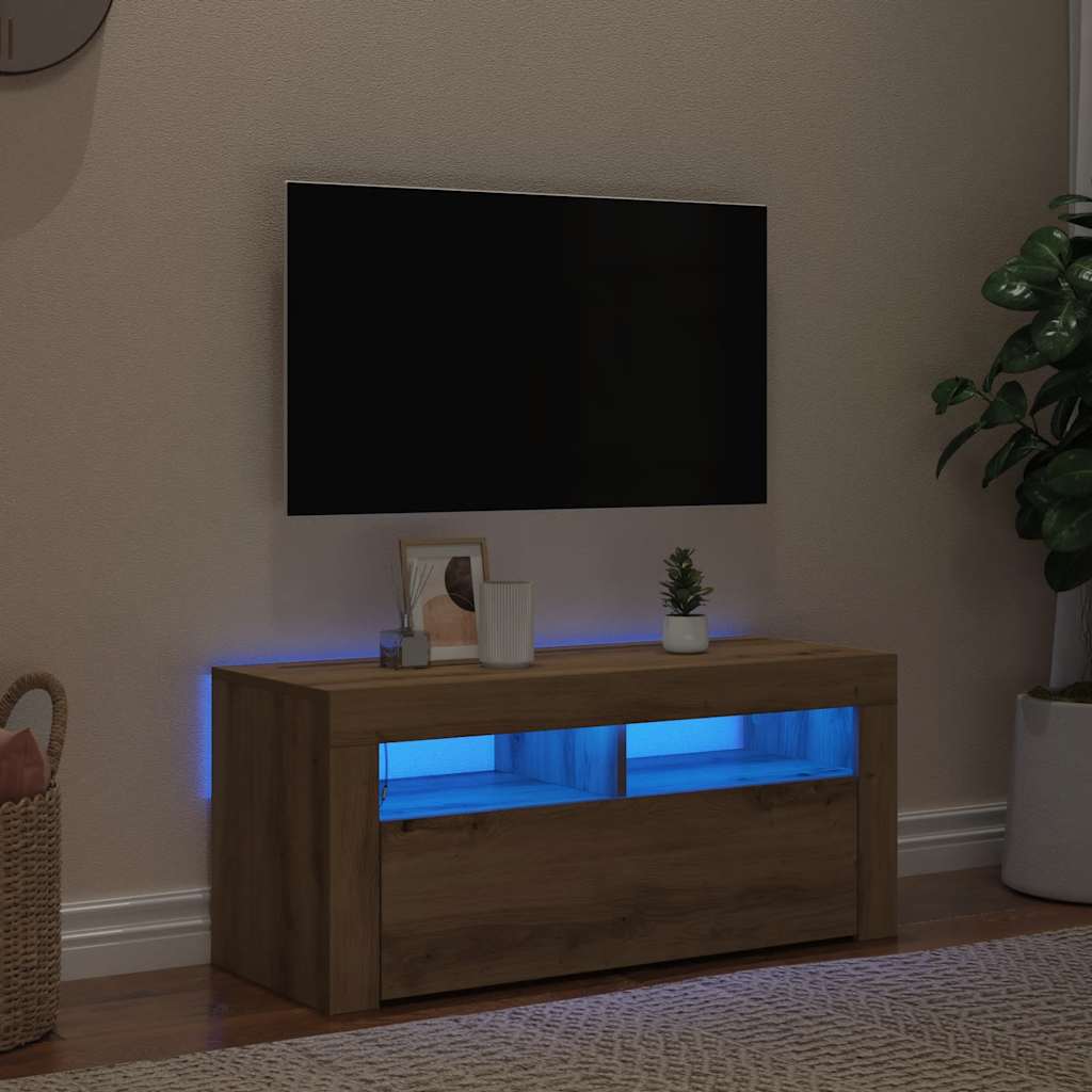 Mobile Porta TV con LED Artigianale 90x35x40 cm Multistrato - homemem39