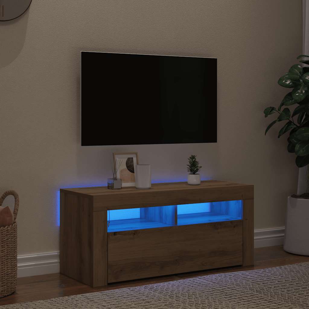 Mobile Porta TV con LED Artigianale 90x35x40 cm Multistrato - homemem39