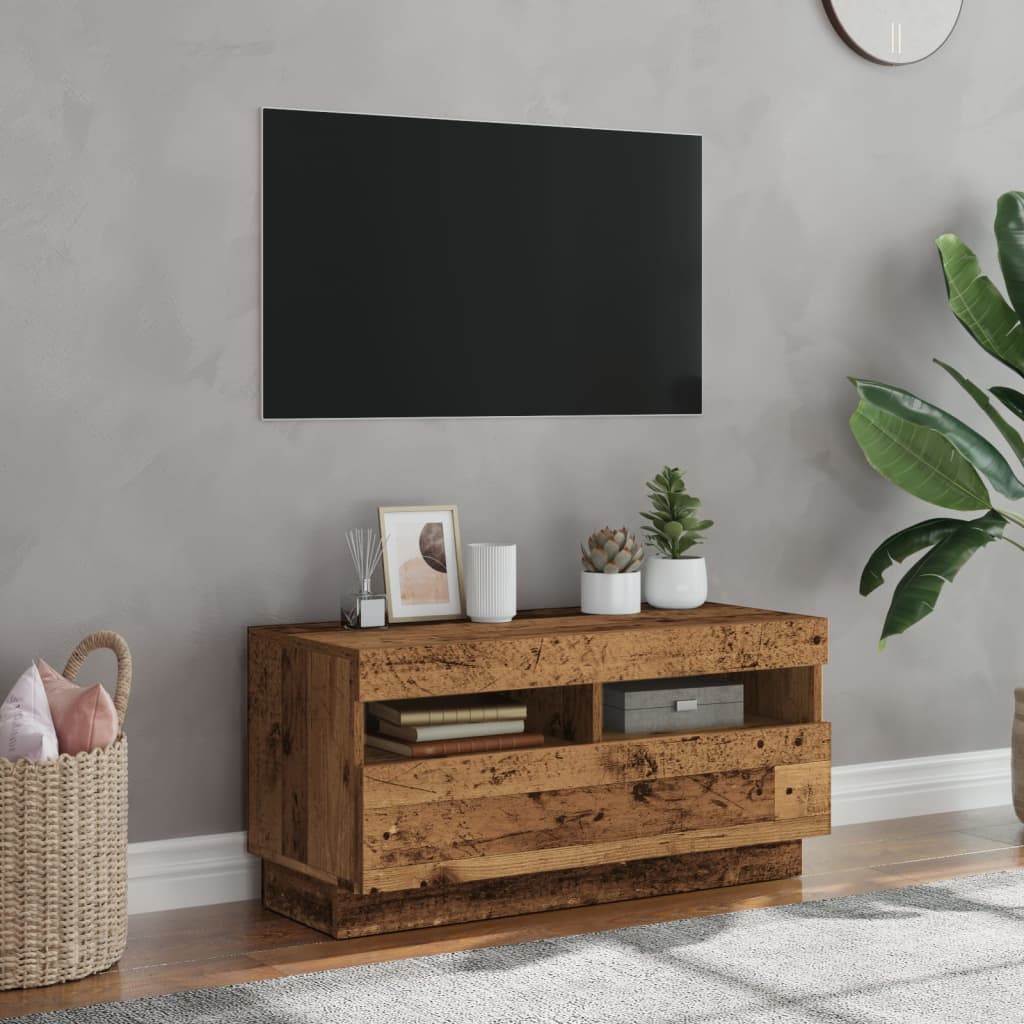 Mobile Porta TV con LED Legno Antico 80x35x40 cm Multistrato - homemem39