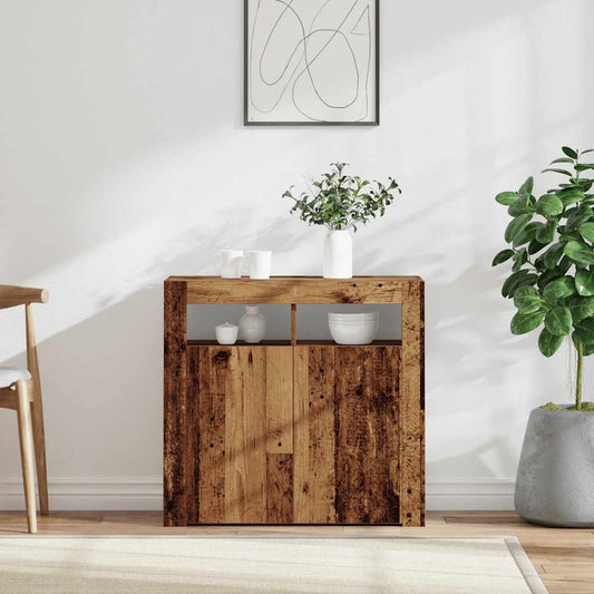 Credenza con Luci LED Legno Antico 80x35x75 cm in Truciolato - homemem39