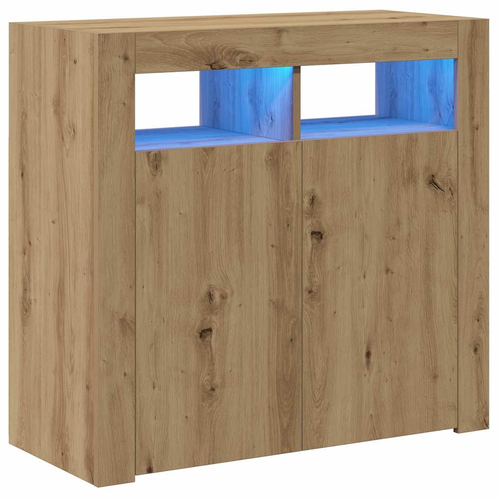 Credenza con Luci LED Artigianale 80x35x75 cm in Truciolato - homemem39