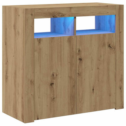 Credenza con Luci LED Artigianale 80x35x75 cm in Truciolato - homemem39