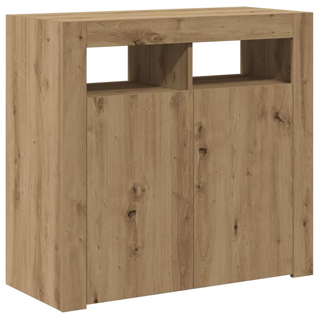 Credenza con Luci LED Artigianale 80x35x75 cm in Truciolato - homemem39