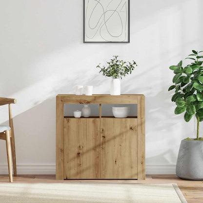 Credenza con Luci LED Artigianale 80x35x75 cm in Truciolato - homemem39