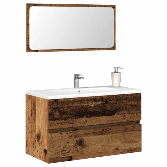 Mobile da Bagno con Specchio in Legno Antico Legno Multistrato | homemem39