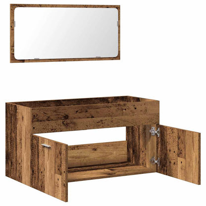 Mobile da Bagno con Specchio in Legno Antico Legno Multistrato