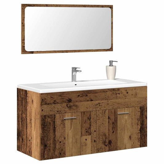 Mobile da Bagno con Specchio in Legno Antico Legno Multistrato | homemem39