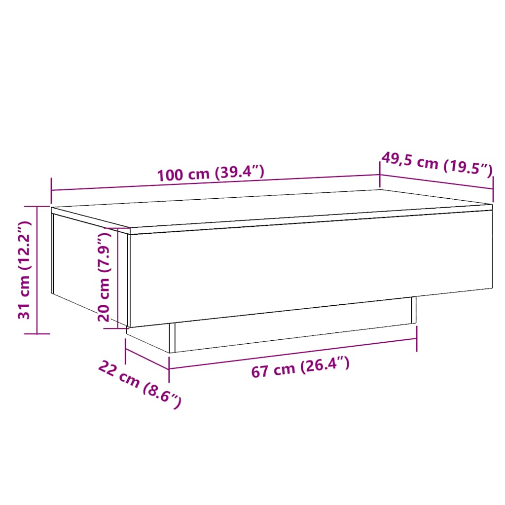 Tavolino Salotto Legno Antico 100x49,5x31 cm Legno Multistrato | homemem39
