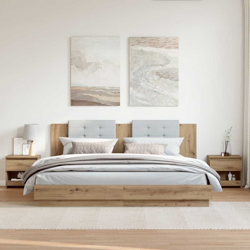 Comodini 2pz Rovere Artigianale 40x30x39cm in Legno Multistrato