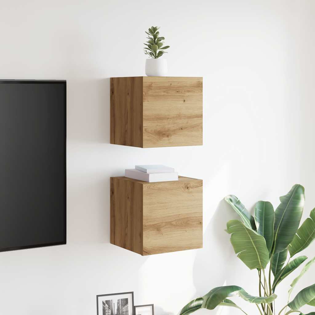 Armadietti TV Montati a Parete 2pz Artigianale 30,5x30x30 cm | homemem39