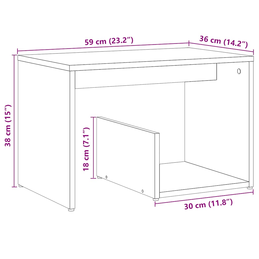 Tavolino Rovere Artigianale 59x36x38 cm in Legno Multistrato | homemem39