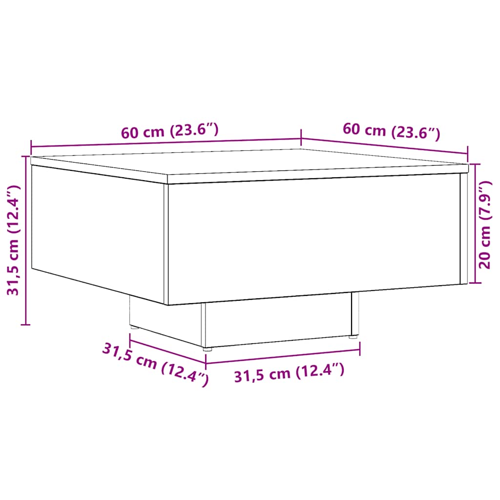 Tavolino da Salotto Rovere Artigianale 60x60x31,5 cm Truciolato