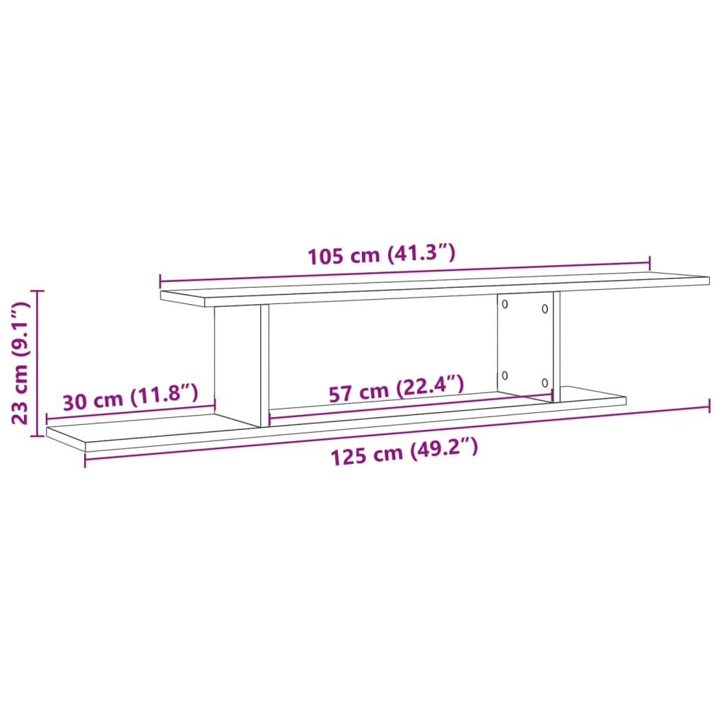 Scaffale TV Parete Legno Antico 125x18x23 cm Legno Multistrato | homemem39
