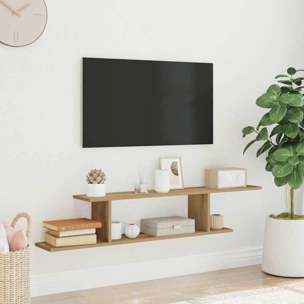 Scaffale TV Parete Rovere Artigianale 125x18x23 cm Truciolato | homemem39
