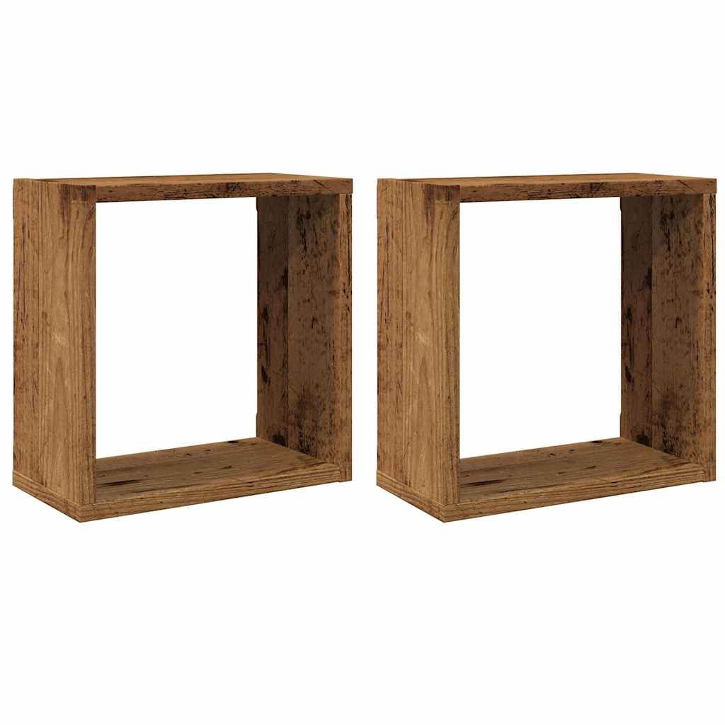 Mensole Parete a Cubo 2 pz Legno Vecchio 30x15x30 cm Truciolato | homemem39