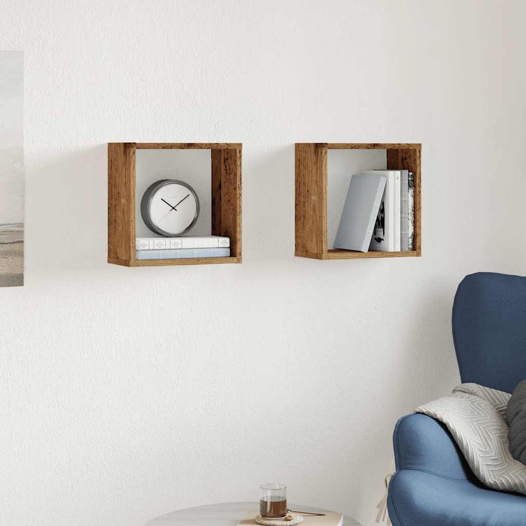 Mensole Parete a Cubo 2 pz Legno Vecchio 30x15x30 cm Truciolato | homemem39