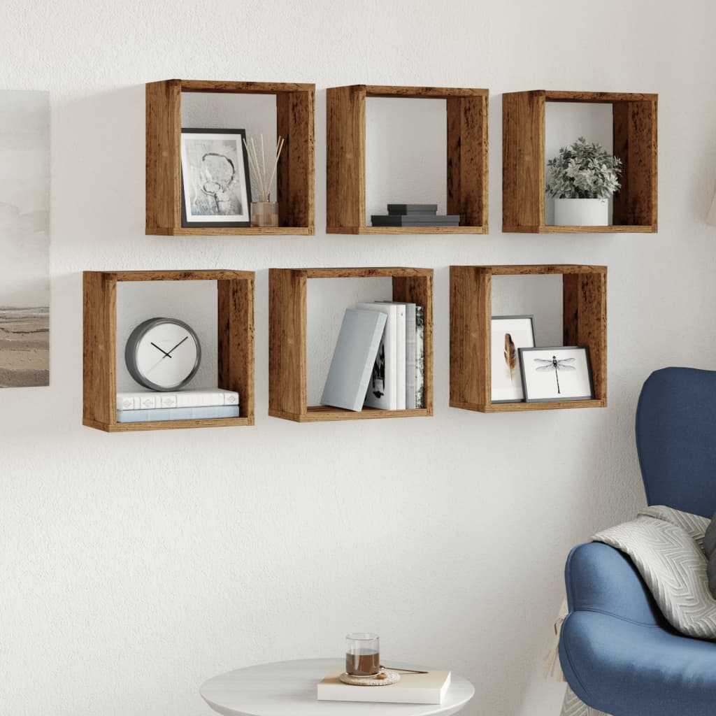 Mensole Parete a Cubo 6 pz Legno Vecchio 30x15x30 cm Truciolato | homemem39