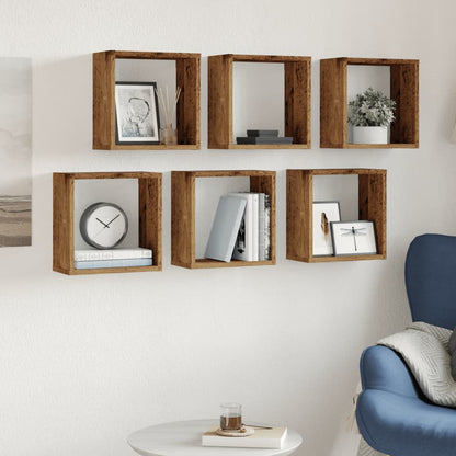 Mensole Parete a Cubo 6 pz Legno Vecchio 30x15x30 cm Truciolato | homemem39