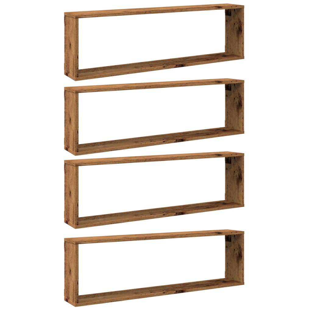 Mensole Parete a Cubo 4 pz Legno Vecchio 100x15x30cm Truciolato | homemem39