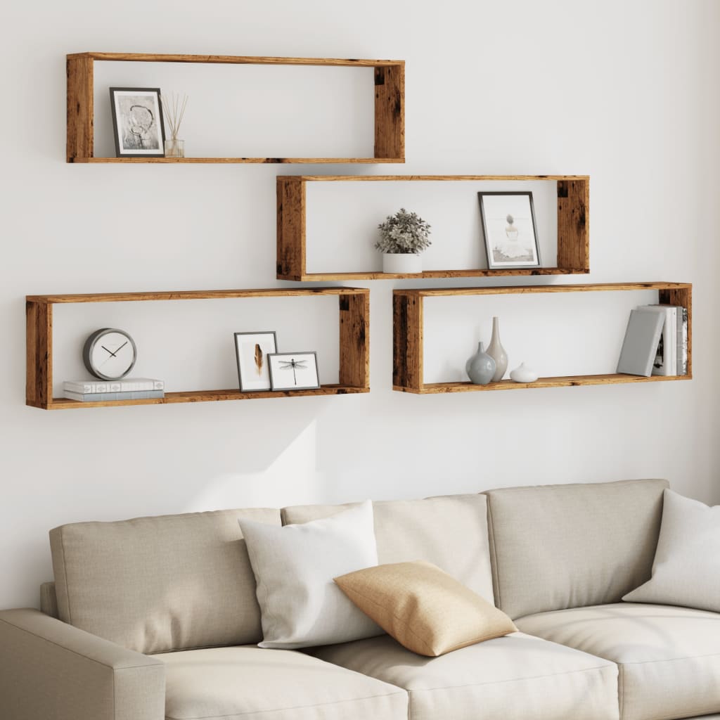 Mensole Parete a Cubo 4 pz Legno Vecchio 100x15x30cm Truciolato | homemem39