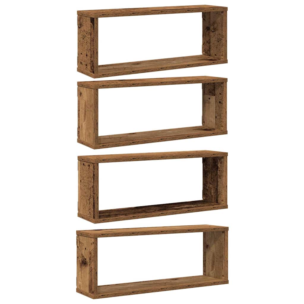 Mensole a Cubo Muro 4 pz Legno Antico 60x15x23 cm in Truciolato | homemem39