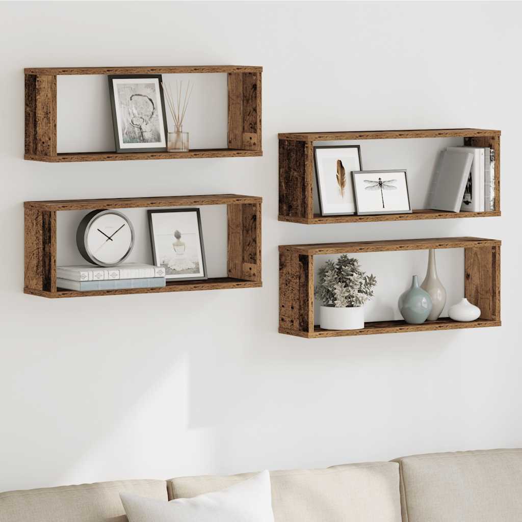Mensole a Cubo Muro 4 pz Legno Antico 60x15x23 cm in Truciolato | homemem39