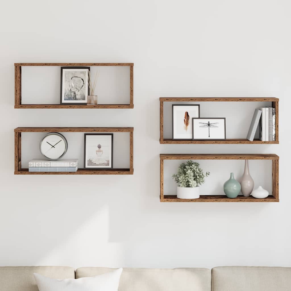 Mensole a Cubo Muro 4 pz Legno Antico 60x15x23 cm in Truciolato | homemem39