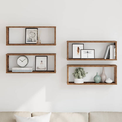 Mensole a Cubo Muro 4 pz Legno Antico 60x15x23 cm in Truciolato | homemem39