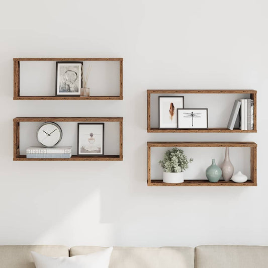 Mensole a Cubo Muro 4 pz Legno Antico 60x15x23 cm in Truciolato | homemem39