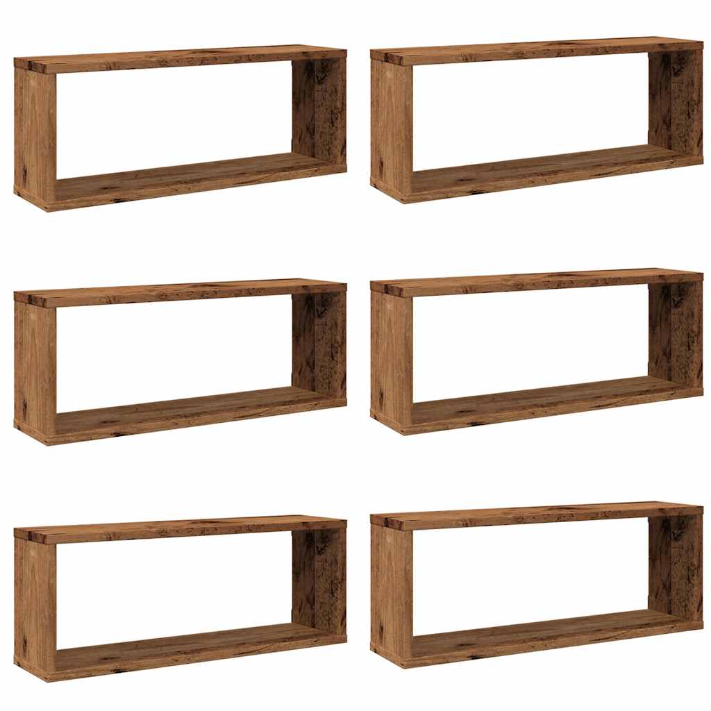 Mensole a Cubo Muro 6 pz Legno Antico 60x15x23 cm in Truciolato | homemem39